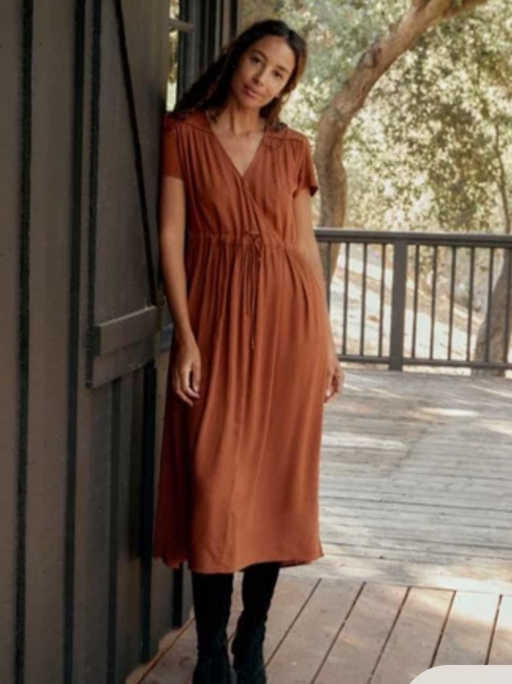 Christy Dawn Women’s Rust Brown V-Neck Midi Dress
